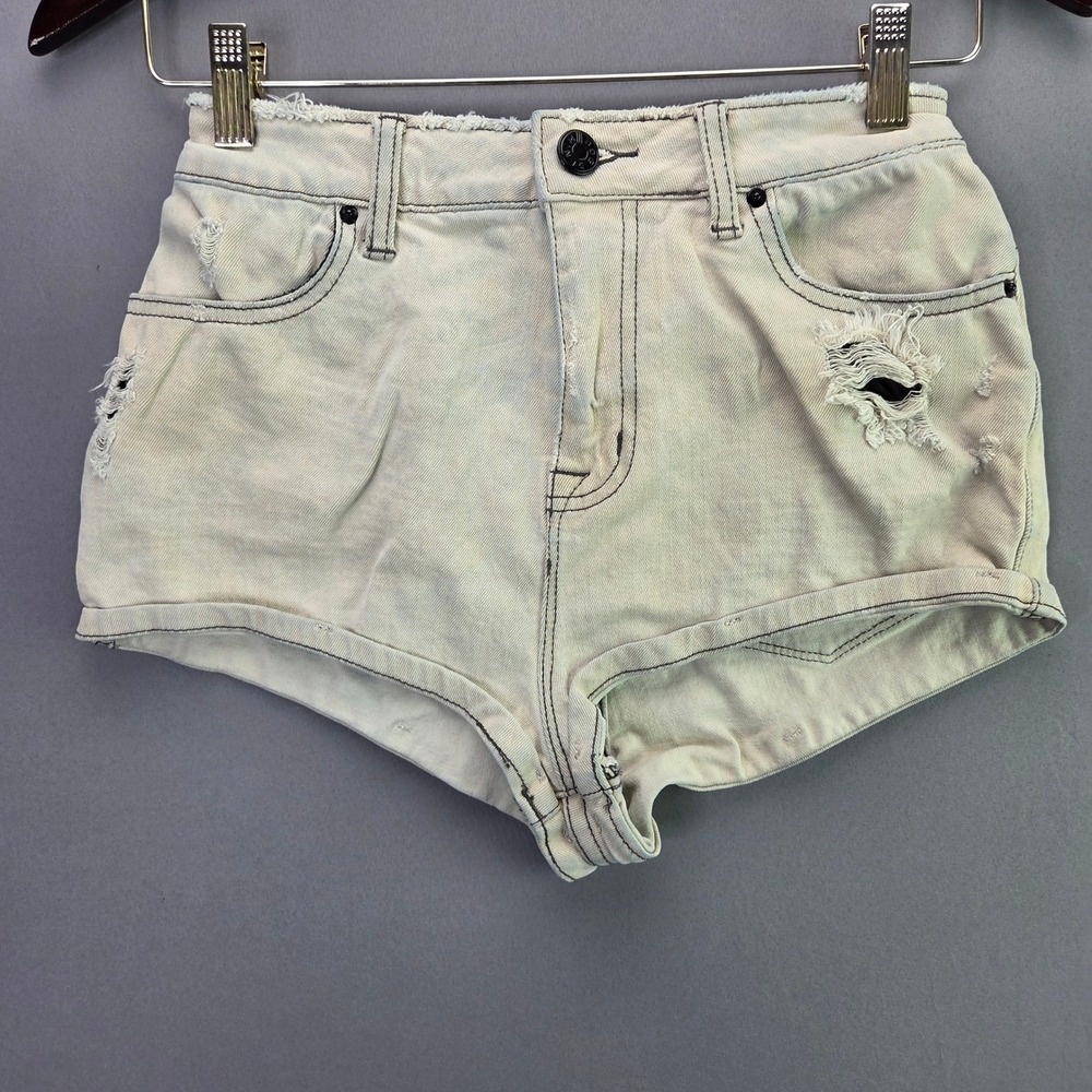BDG Denim Shorts Super High Rise Short Short 26W Cream Distressed Frayed Hem
